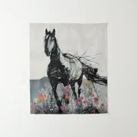 Black Horse in Wildflowers Tapestry