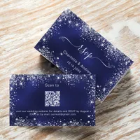 Navy blue silver wedding website RSVP QR code Enclosure Card