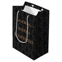 Luxurious, Elegant Black and Gold Happy Birthday  Medium Gift Bag