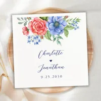 Red White Blue Floral Monogram Patriotic Wedding Napkins