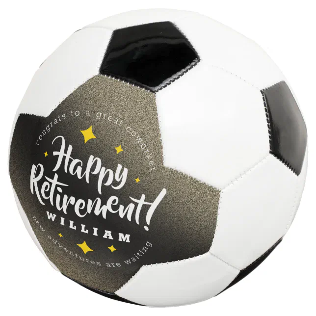 Fun Gold Glitter Stars Retirement New Adventures Soccer Ball