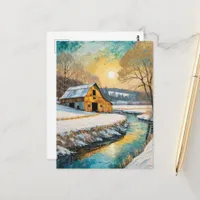 winter barn along the Stream Postcard