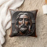 Artistic Relief of Jesus in Brown Tones Throw Pillow