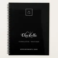 Black white monogram initials business 2025 planner