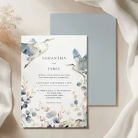 Elegant Herons Blush Dusty Blue Foliage Wedding Invitation