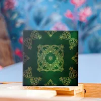 Emerald Green And Yellow Damask Celtic Ornaments Ceramic Tile