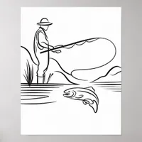 Salmon Fishing Line Art Poster