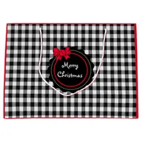 Buffalo Plaid Red Bow Merry Christmas Medium Large Gift Bag