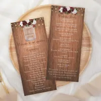 Floral Rustic Wood Mason Jar Burgundy Wedding Program