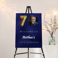 Navy blue gold 70th photo birthday party welcome foam board