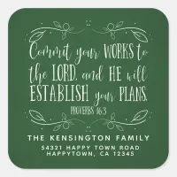 Rustic Christian Bible Verse Green Address Square Sticker