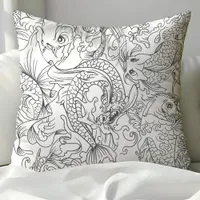 Japanese Koi Fish Black and White Throw Pillow