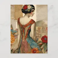 Vintage Fashion Mixed Media Collage Postcard
