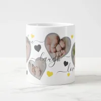 Live Laugh Love Photo Hearts Black & Yellow Giant Coffee Mug