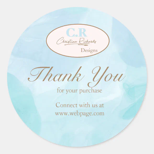 Modern Blue Teal Watercolor Thank You Classic Round Sticker