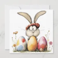 Whimsical Bunny and Decorated Eggs Easter Greeting Card