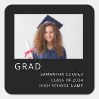 Minimalist Photo 2024 Graduation Black Square Sticker