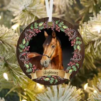 Custom Horse Photo Rustic Christmas Metal Ornament