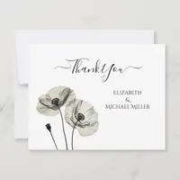 Simple Elegant Minimalism Black and White Poppies Thank You Card