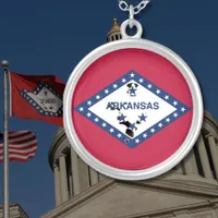 Arkansas State Flag Silver Plated Necklace