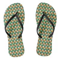 Flip Flops - Green and Gold Diamond Shapes