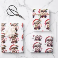 Adorable Christmas Otter in Santa Hat With Candy   Wrapping Paper Sheets