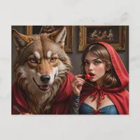 Sexy Ridinghood Woman and the Wolf Postcard