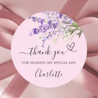 Lavender pink florals thank you heart classic round sticker