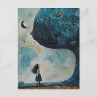 Surreal Blue Tree and an Amazed Child Postcard