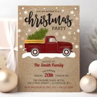 Vintage Red Truck With Christmas Tree Retro Party Invitation