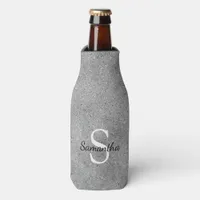 Elegant Silver Glitter Foil Sparkle Monogram Bottle Cooler