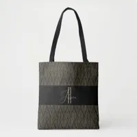 Brown gold Leave leather pattern & monogram Tote Bag