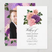 Peach Pink and Lavender Purple Floral Wedding Invitation