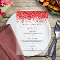 Glam Red Faux Glitter Christmas Party Menu Acrylic Invitations