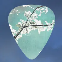 White Apple Blossom Flowers Pretty Aqua Guitar Pick