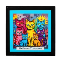 [Whimsical Cats] Colorful Folk Pop Art Keepsake Gift Box
