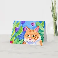 Cute Watercolor Orange Cat | Thinking of You  Card