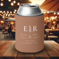 Terra Cotta Leaf Stem Minimalist Wedding Monogram Can Cooler