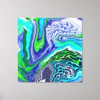 Blue and Lime Green Marble Swirls  Canvas Print
