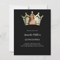 Black crown photo Quinceanera invitation