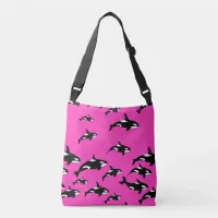 Hot Pink Orca Whale Patterned Ocean Theme Crossbody Bag