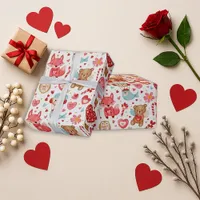 Sweet Pink Heart Teddy Valentine Wrapping Paper