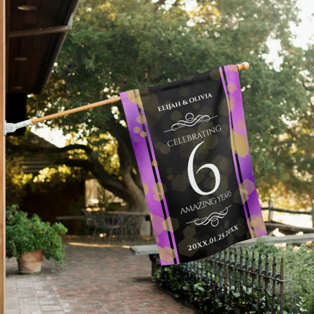 Elegant 6th Amethyst Wedding Anniversary House Flag