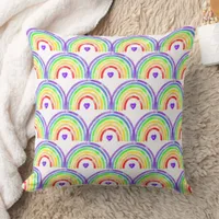 Watercolor Rainbow and Hearts   Throw Pillow