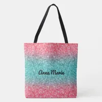 Pink Blue Ombre Glitter Monogram Tote Bag