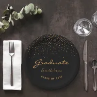 Graduation party graduate black gold paper plates