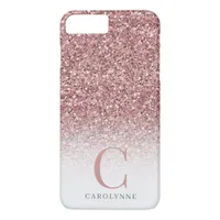 Chic Girly Blush Pink Glitter Ombre Monogram iPhone 8 Plus/7 Plus Case