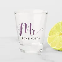 Chic Personalized Mr Newlywed Typography Shot Glass