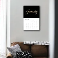 Elegant Black Minimalist| Gold Script Letters Calendar