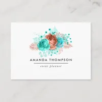 Turquoise and Coral Watercolor Floral Business Card